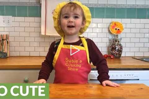 2-year-old makes fast & easy chocolate cake