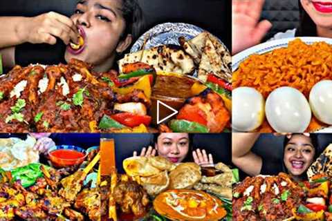 ASMR EATING SPICY CHICKEN CURRY, PANEER TIKKA, EGG, MUTTON | BEST INDIAN FOOD MUKBANG |FoodShood|