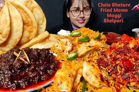 Eating Chole Bhature, Spicy Momo, Bhelpuri | Indian Street Food | Asmr Eating | Mukbang | Big Bites