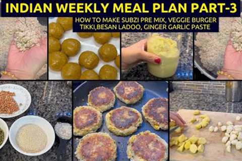 Indian Weekly Meal Planning Part-3~Veggie Burger Tikki,Subzi PreMix,Besan Ladoo~Real Homemaking vlog