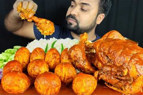 SPICY WHOLE CHICKEN CURRY, LOTS OF EGG CURRY, RICE, SALAD, CHILI, GRAVY ASMR MUKBANG EATING SHOW ||