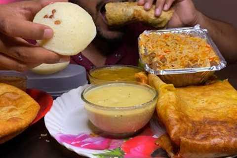 ASMR 🔥 EATING SOUTH INDIAN FOOD 😍  MASALA DOSA , IDLY , BIRIYANI , ALU KACHORI & KEBAB EATING ..
