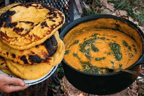 Fluffy Naan Bread & Dhal On Open Fire🔥ASMR Cooking Nature Sounds, No Talking