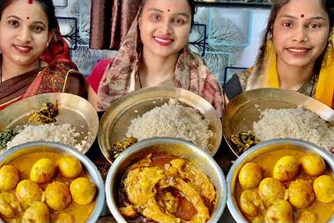 Eating Egg Aloo ￼Curry😊🔥Fish Masala Curry Saag Fry Tomato Chutney Bengali Food Mukbang Eating Show