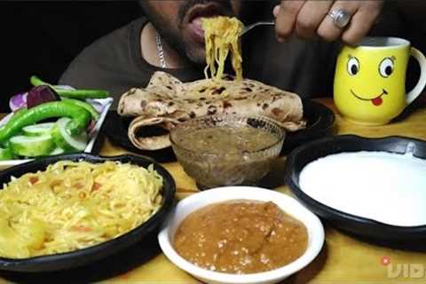 Eating Spicy 🔥 Maagi,Aloo Paratha, Dal Fry And Lahsun Chatni ( Indian Food Mukbang