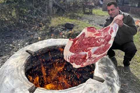 Huge Beef Leg weighing 20 KG! Meat Dish For The Whole Village