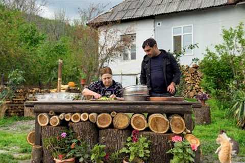 GRANDMA COOKING DELICIOUS DÜRÜM IN THE VILLAGE! ISLAK CAKE RECIPE | RURAL RELAXING VILLAGE LIFE