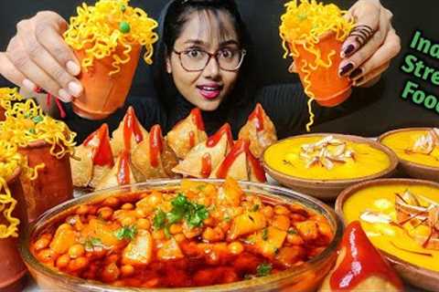 Eating Matka Maggie, Spicy Chana Masala, Samosa | Big Bites | Asmr Eating | Mukbang | Indian food