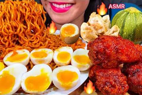 ASMR SPICY NOODLES, SPICY FRIED CHICKEN, SOFT BOILED EGGS, DUMPLING MUKBANG MASSIVE Eating Sounds