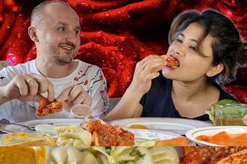 Hubby Trying Indian Food/ dumpling Momo/King prawns Pokora/Butter Chicken #asmr #mukbang