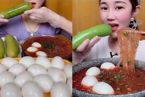 먹방 Spicy China Foods 🌶️ | Noodles + EGGS  + boiled zucchini | eating sounds Mukbang ASMR
