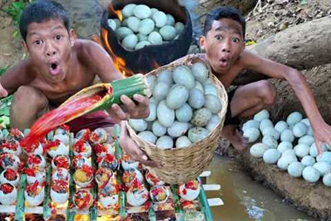 Survival in the rainforest, Duck egg, cooking delicious eating,