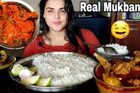 Real Mukbang:Cooking And Eating:Rice with Lal Lal Murgir Jhol, Mukbang, ASMR, Big Bites,Eating show