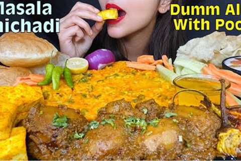 EATING Masala Khichadi | Spicy Dum Aloo with Poori | INDIAN FOOD EATING VIDEO | ASMR | MUKBANG