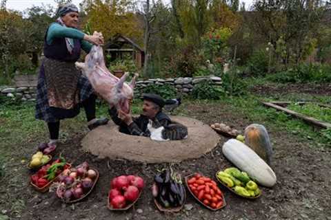 Old Style Cooking Whole Lamb in Underground Tandoor