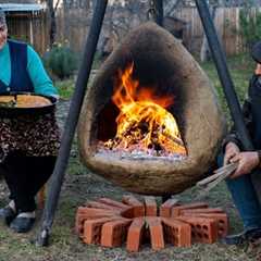 Earthen Oven Hanging in the Air | Cooking Wild Herb Pie