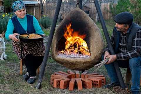 Earthen Oven Hanging in the Air | Cooking Wild Herb Pie