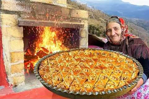 Baking Homemade Traditional Azerbaijani Baklava with Walnuts in the Village!