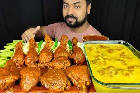 HUGE SPICY CHICKEN CURRY, KADHI PAKORA, SALAD, JEERA RICE, CHICKEN GRAVY MUKBANG ASMR EATING SHOW ||