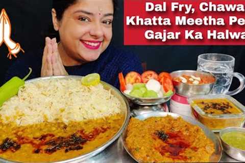 EATING DAL CHAWAL, KHATTA MEETHA PETHA, GAJRELA | No Onion Garlic Mukbang