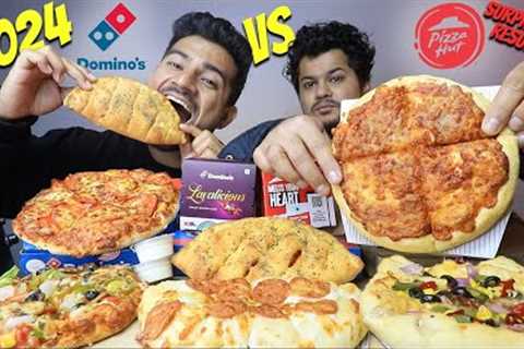 INDIAN DOMINO''S vs PIZZA HUT CHEESY CHICKEN PEPPERONI PIZZA, VEG SUPREME PIZZA, GARLIC BREAD..
