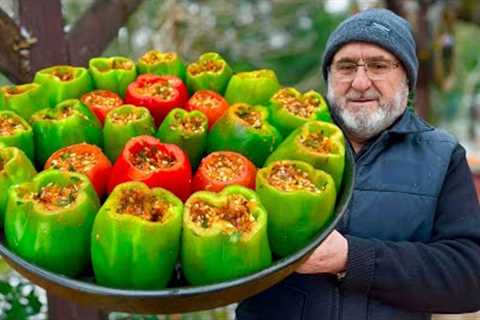 DOLMA: How to make an easy stuffed pepper recipe? popular Turkish food ASMR